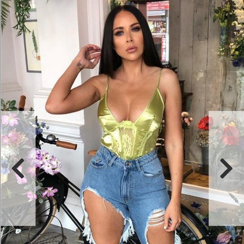 Green satin/lace body suit